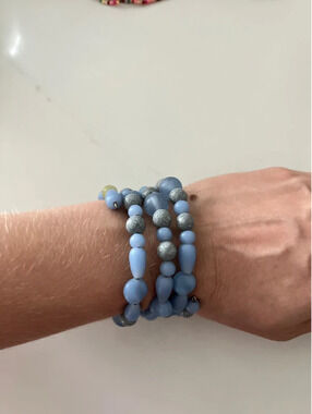 Blue beads long bracelet rolled multi size beads